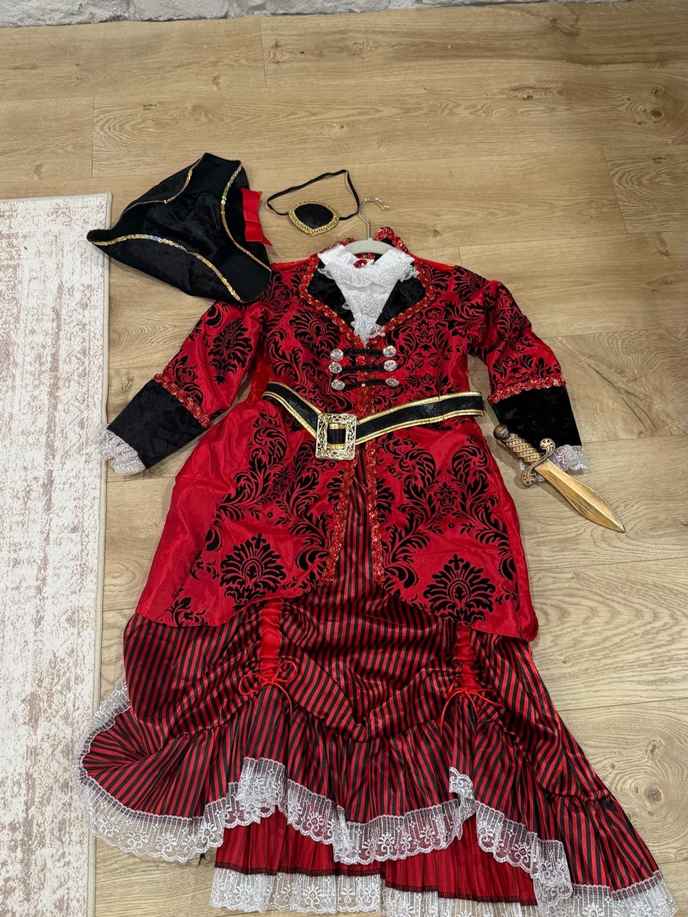 Red and Black Pirate Princess Costume with Lace Trim